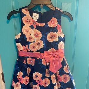 Special Editions Blue with pink flowers party dress. Girls size 6/6x Like new